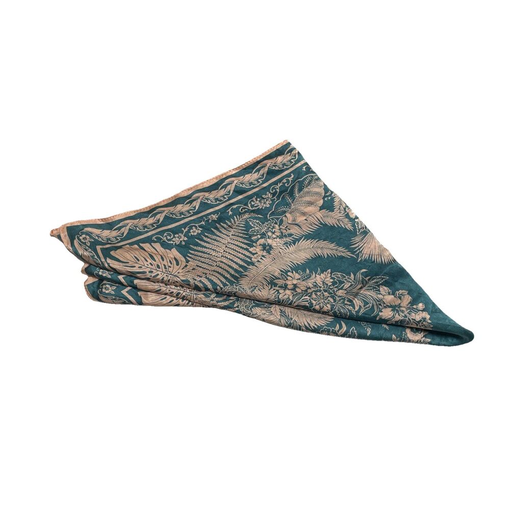Women's Silk Square Scarfs Pink Green Size 20.87 x 20.87" Lightweight Leaves - Picture 2 of 6